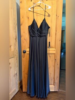 Cinderella Black Sating Spaghetti-Strap Maxi Bridesmaid/Formal Dress - NWT